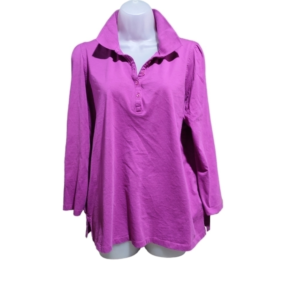 Roamans Womens Long Sleeve Polo Tee Medium Berry